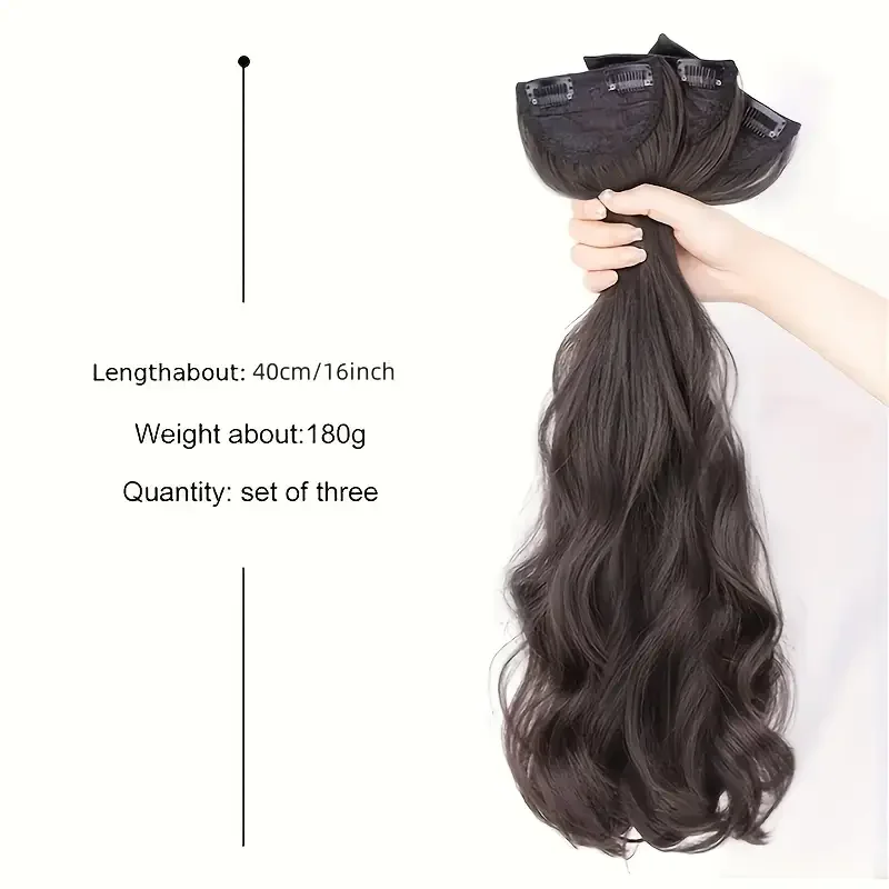 3Pcs/Set Synthetic Seamless Clip Ins Hair Extensions For Women Full Head Wavy Thick Clip In Hairpiece With Invisible BB Clips