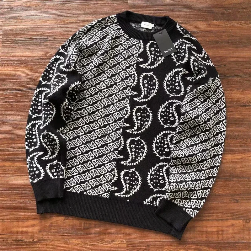 

New Rhude Jacquard Sweater Men Women 1:1 Best Quality Casual O-Neck Sweatshirts y2k