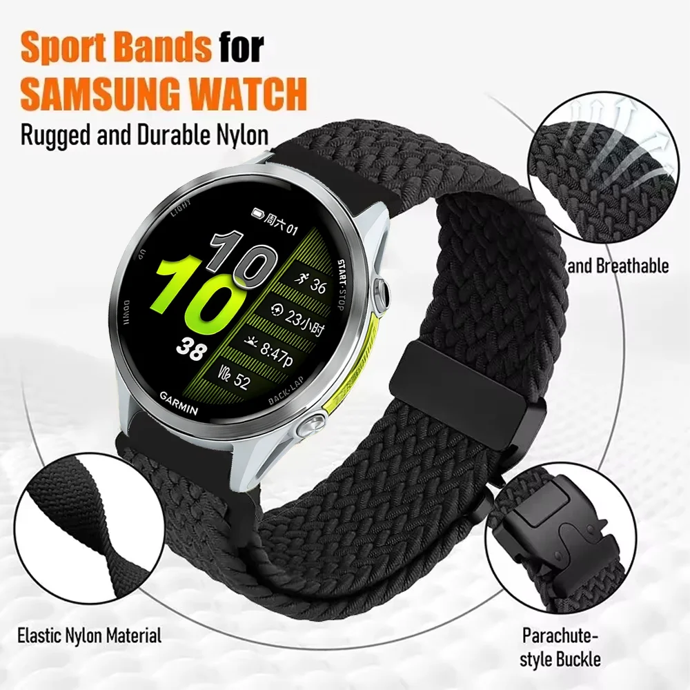 Nylon Braided Strap with Parachute Buckle Bracelet, 20mm/22mm Band