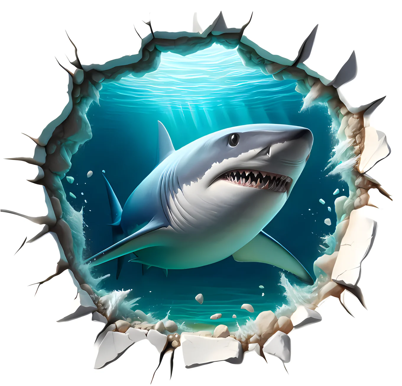 Wall Sticker Kids Room Background Home Decoration Mural Living Room Wallpaper Funny Decal Broken Hole Shark D08