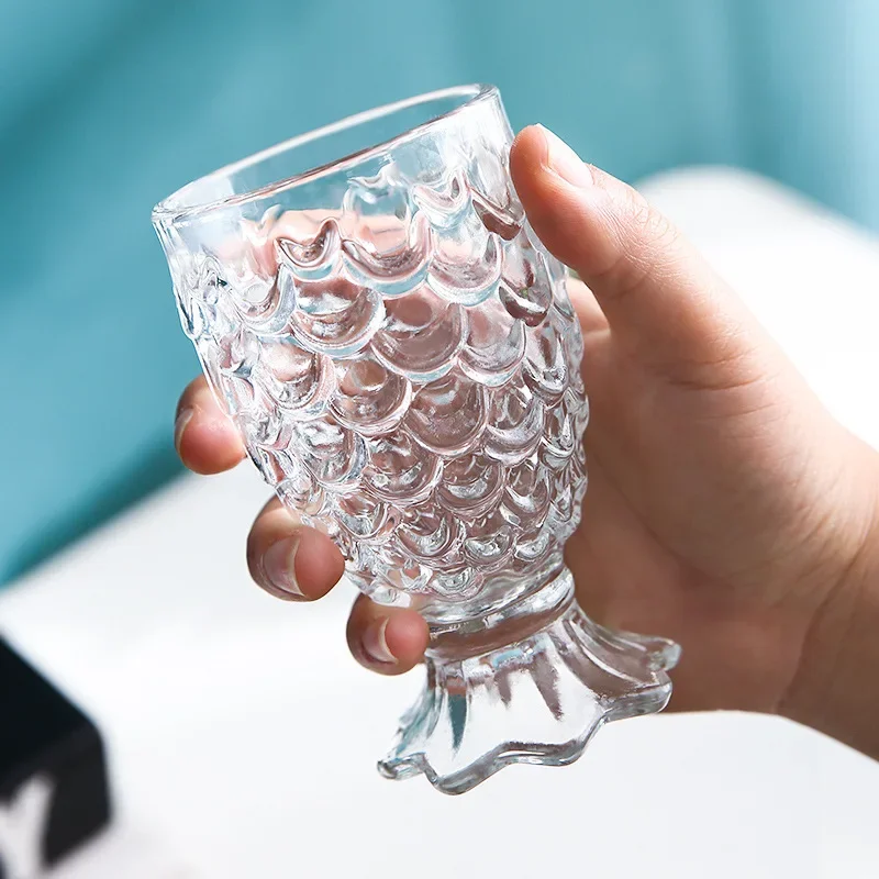 180ml Fish Tail Scale Cup Small Wine Cup Mermaid Glass Milk Ice Cream Creative Drinkware Fruit Juice Drink