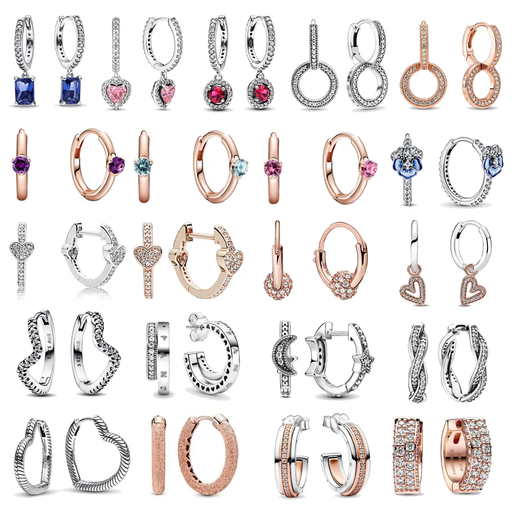 

IN STOCK Europe 925 Sterling Silver Pan Moment Sparkling Hoop Earrings for Girls Women Birthday Jewelry Gift