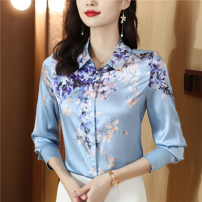 Satin Silk Blouses Shirts Women's Shirts Fashion Office Ladies