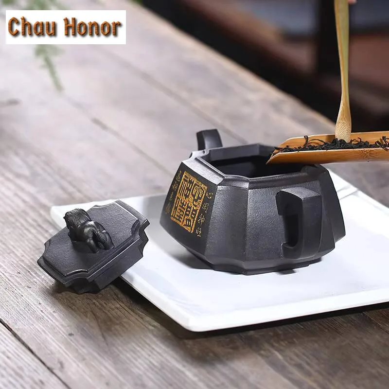 280ml Chinese Yixing High-end Raw Ore Black Mud Purple Clay Pot Handmade Household Puer Kungfu Tea Set Customized Drinkware Gift