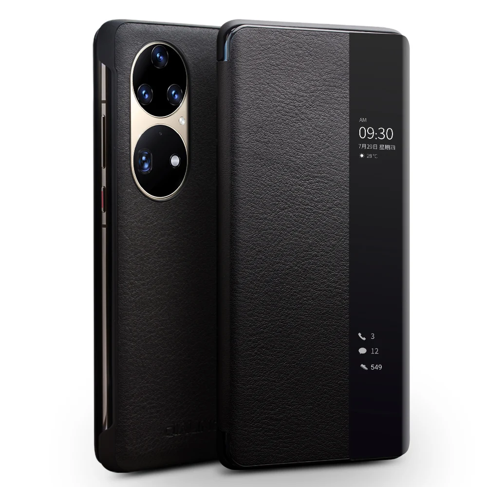 

Genuine Leather Phone Cover For Huawei Ascend P50 Pro Ultra Thin Flip Cases With Smart View For Huawei P50 Case