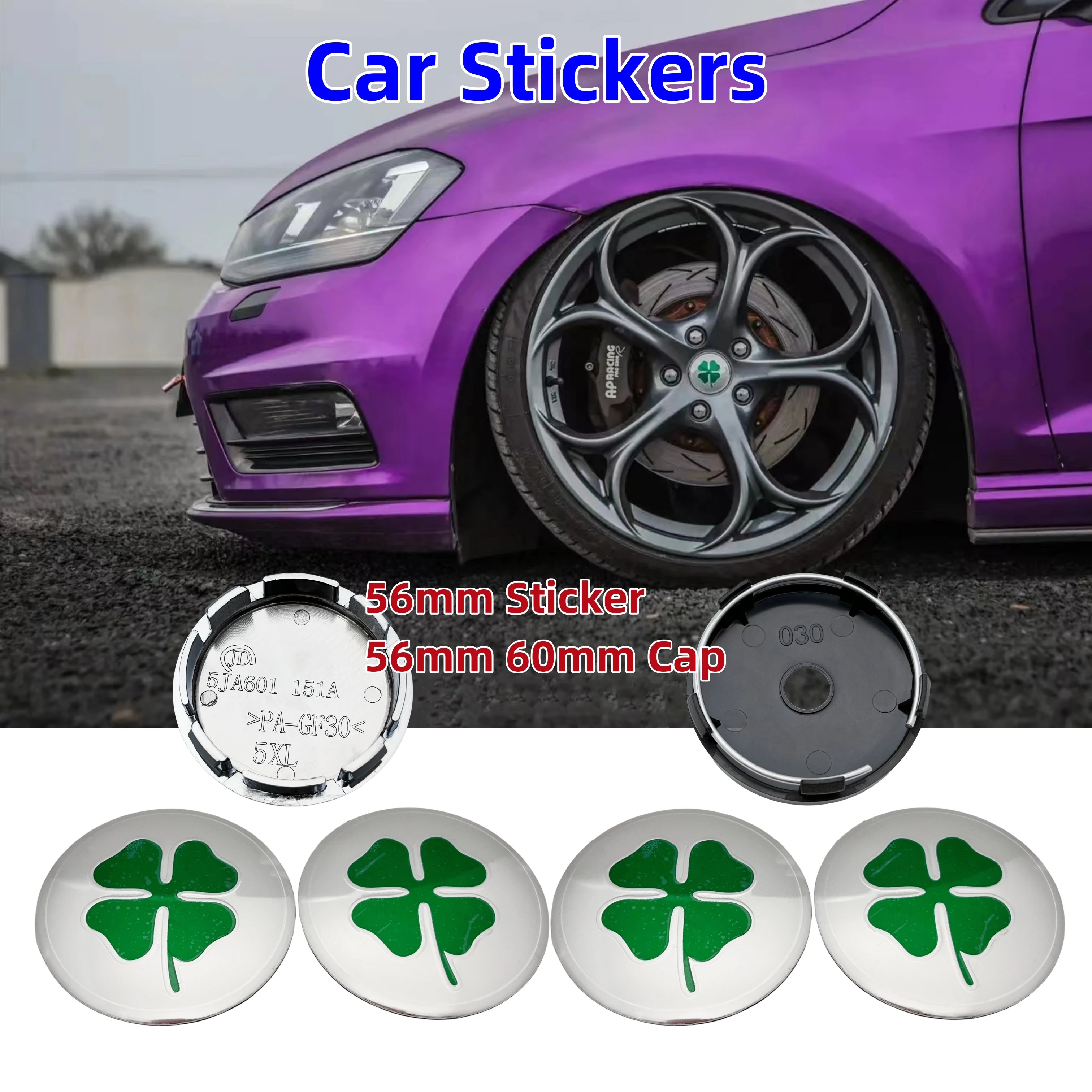 

4pcs 56mm Four Leaf Clover Emblem Logo Car Sticker For Giulietta Giulia Golf Polo Wheel Center Hub Cover Cap Badge Accessories