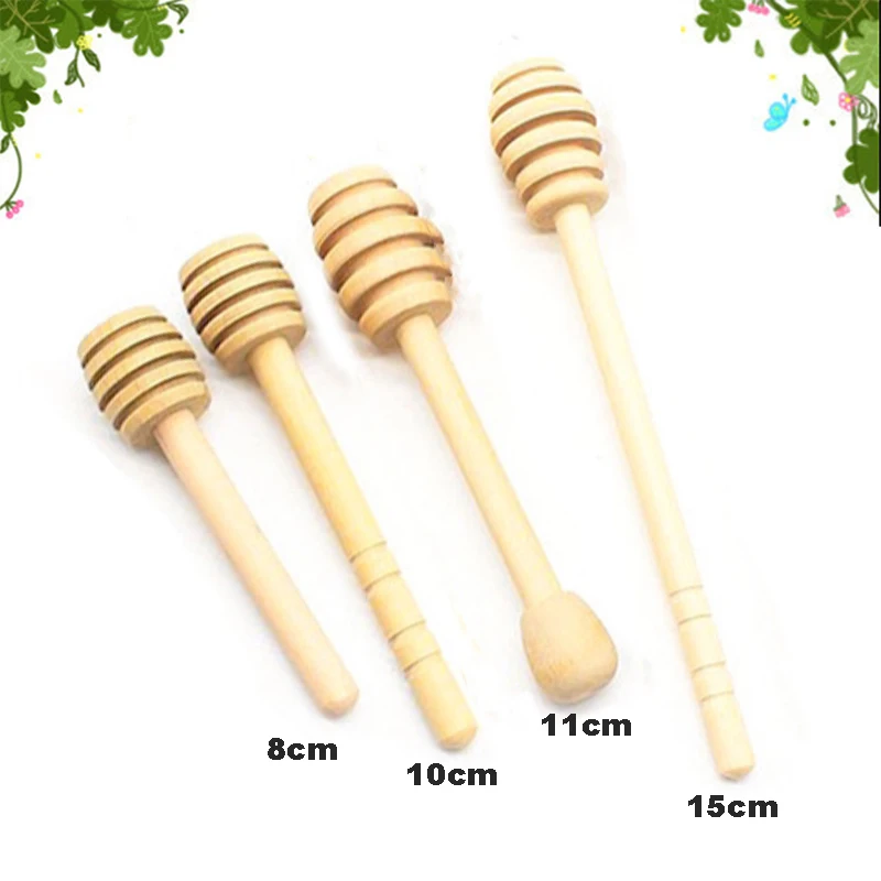 Wooden Spoons Wood Honey Spoons 4pcs Honey Stir Bar Mixing Handle Jar Spoon Practical Wood Dipper Honey Long Stick Supplies Kitchen Tools 8/10/11/15cm