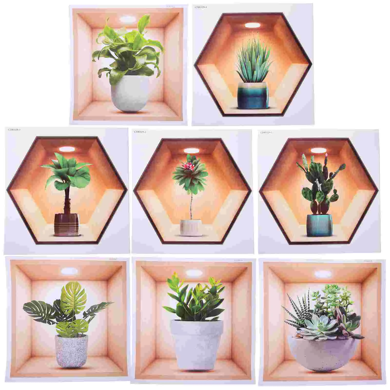 

Potted Plant Illustration Decoration Peel and Stick Decals Office Wall Green Stickers Aesthetic Mural