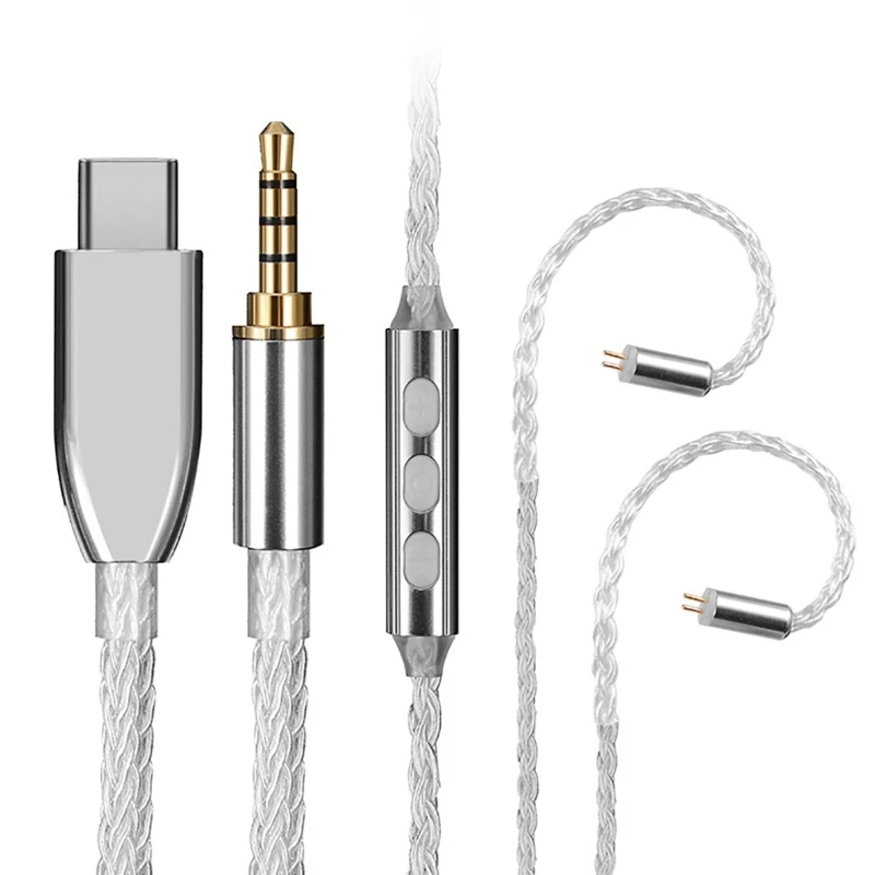 

3.5mm/Type-C Headphone Cable 8Core Silver Plated Braided Earphone Cable 2Pin 0.78mm Plug Replacement Earphone Cable 40JB