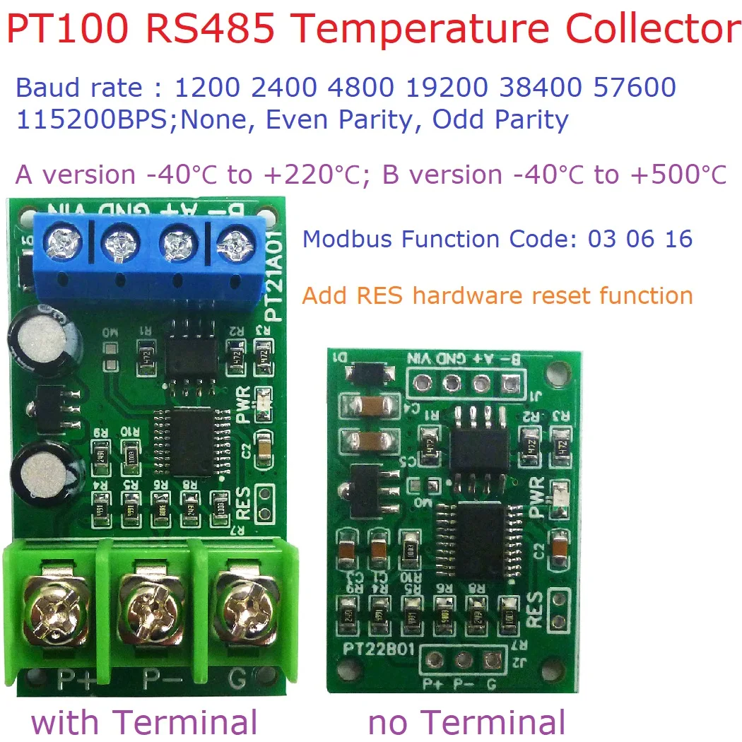 Celsius Fahrenheit Breed Rs485 Pt100 Rtd Thermokoppel Temperatuurmeting Modbus Rtu Temperatuur Sensor Module