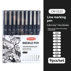 Waterproof Archival Ink Fine Point Black Micro Pens - 15 Sizes for Artistic Illustration and Technical Drawing (9Pcs Set)