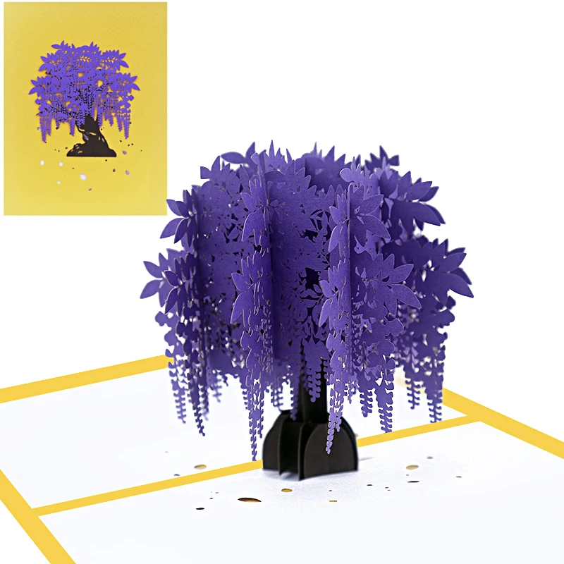 Romantic 3D Wisteria Pop Up Greeting Card, Valentine's Day, Flowers, Wedding Invitation, Gift, Sympathy Card, Blessing Card