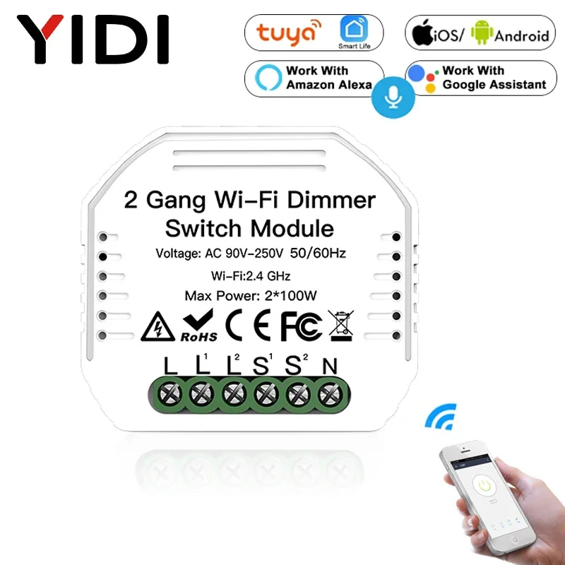 2 Gang Wifi Fai Da Te Smart Light Led Dimmer Interruttore Interruttore Modulo Di Vita Intelligente Tuya Telecomando 1/2Way Mini Interruttore Alexa Goo