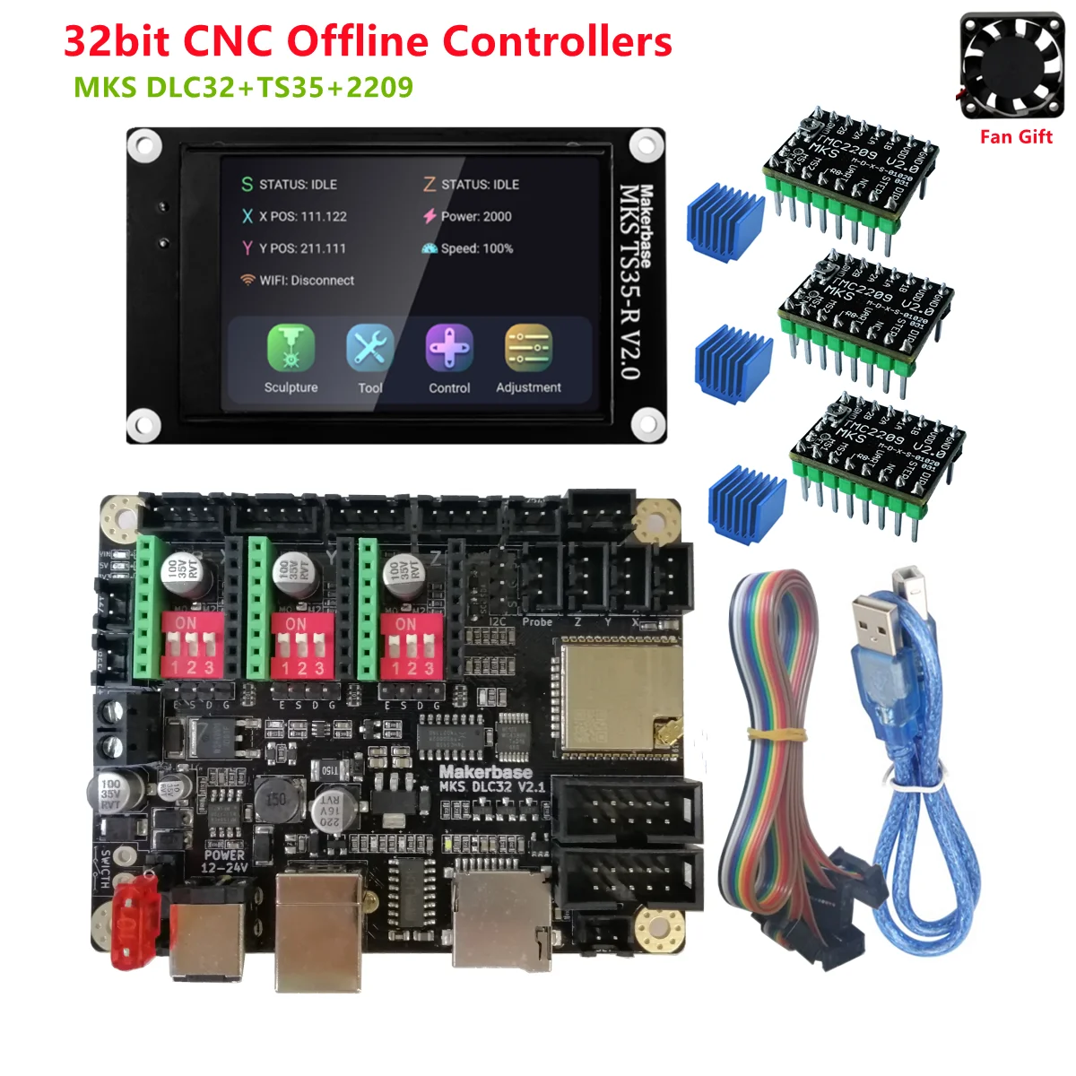 MKS DLC32 offline controller 32bits ESP32 control card TS35-R V2.0 LCD CNC 3020 MAX upgrade parts for desktop engraving machine synchronous timing belt 3D Printer Parts & Accessories