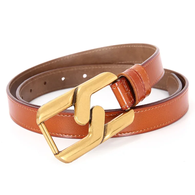 Luxury Cowhide Mesh Red Women\'s Belt Black Metal Buckle Head Genuine Leather Belt with Skirt Decoration Belt on The Outside