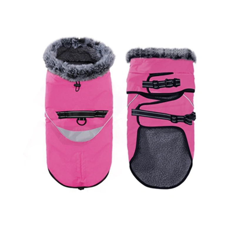 thumbnail image 1 of Abrigo reflectante para perros con anilla para arnés, chaqueta de invierno, cálido cuello de piel de conejo, chaleco polar para perros, traje de nieve, atuendo para mascotas para clima frío, 1 of 5