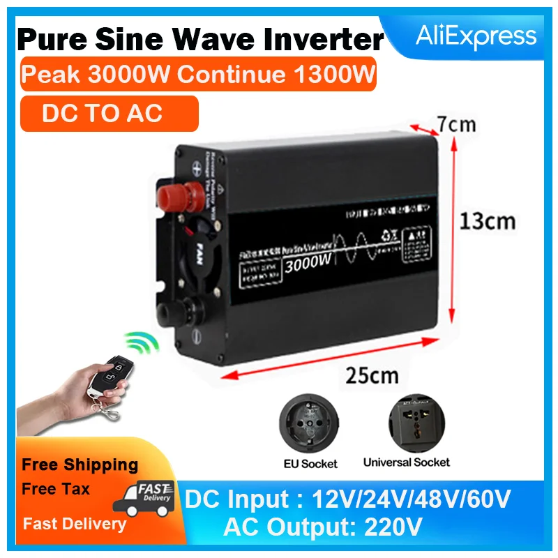 3000W Inverter 12V 24V 48V 60V To AC 220V Solar Remote Control