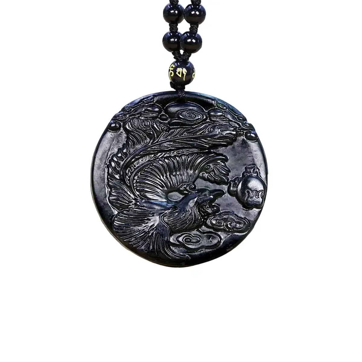 

Jade Phoenix Pendant Necklace Natural Charms Chinese Gemstones Man Vintage Black Carved Amulet Jewelry Pendants Talismans Charm