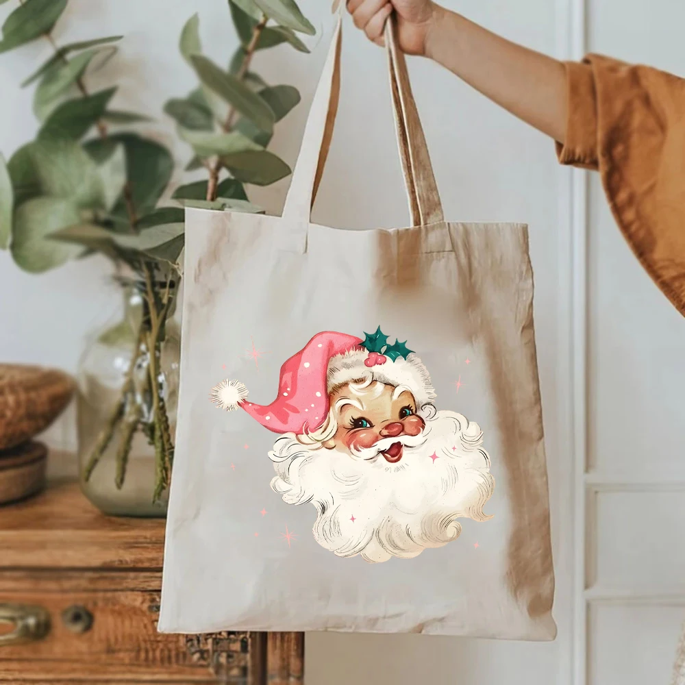 Pink Santa Women Handbag Retro Christmas Tote Bag Matching Family Bag Pink Vintage Holiday Crewneck Group Party Women's Handbags