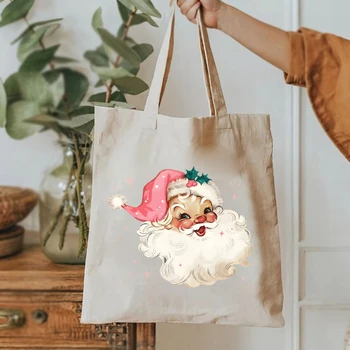Pink Santa Women Handbag Retro Christmas Tote Bag Matching Family Bag Pink Vintage Holiday Crewneck Group Party Women's Handbags