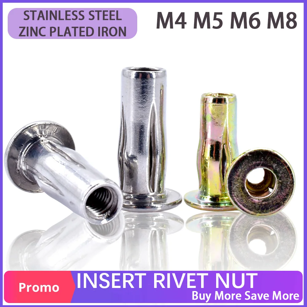 Cabeça Chata Fixa Expansão Rivnut Zinco Chapeado Ferro Metalworking Painel Bloqueio Braçadeira Inserir Rebite Porca m4 m5 m6 m8 Aço Inoxidável