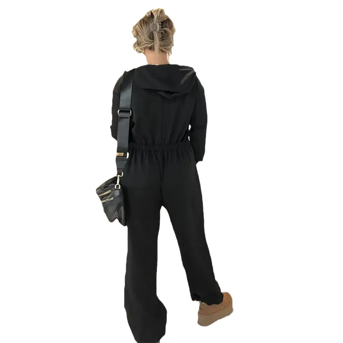 Women Hoodie Jumpsuit Sweatshirt Long Sleeve Wide Leg Overalls