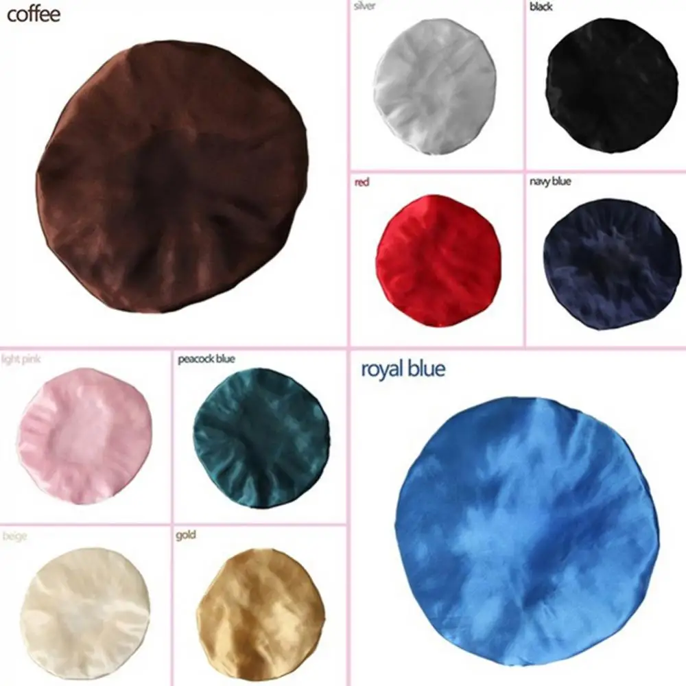 Women Solid Color Cap Elastic Satin Lace Night Sleep Chemotherapy Hair Care for Barber Accessories night hair cap