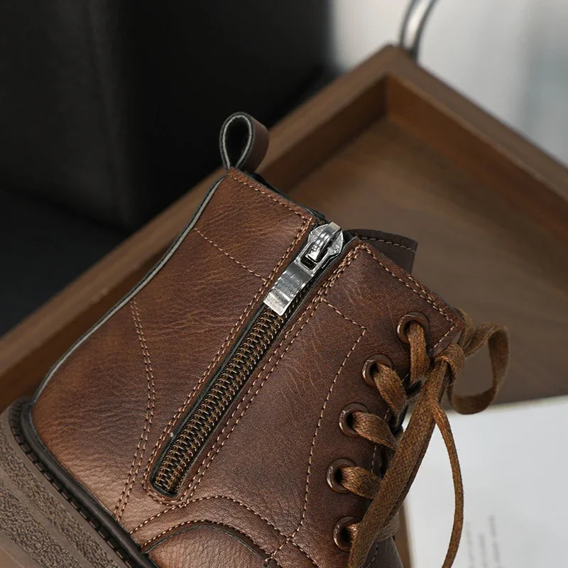 Children's Ankle Boots Wide Version Leather Casual Shoes Non-slip Cow Tendon Bottom zipper Boot For Boys Girls casual shoes children boots