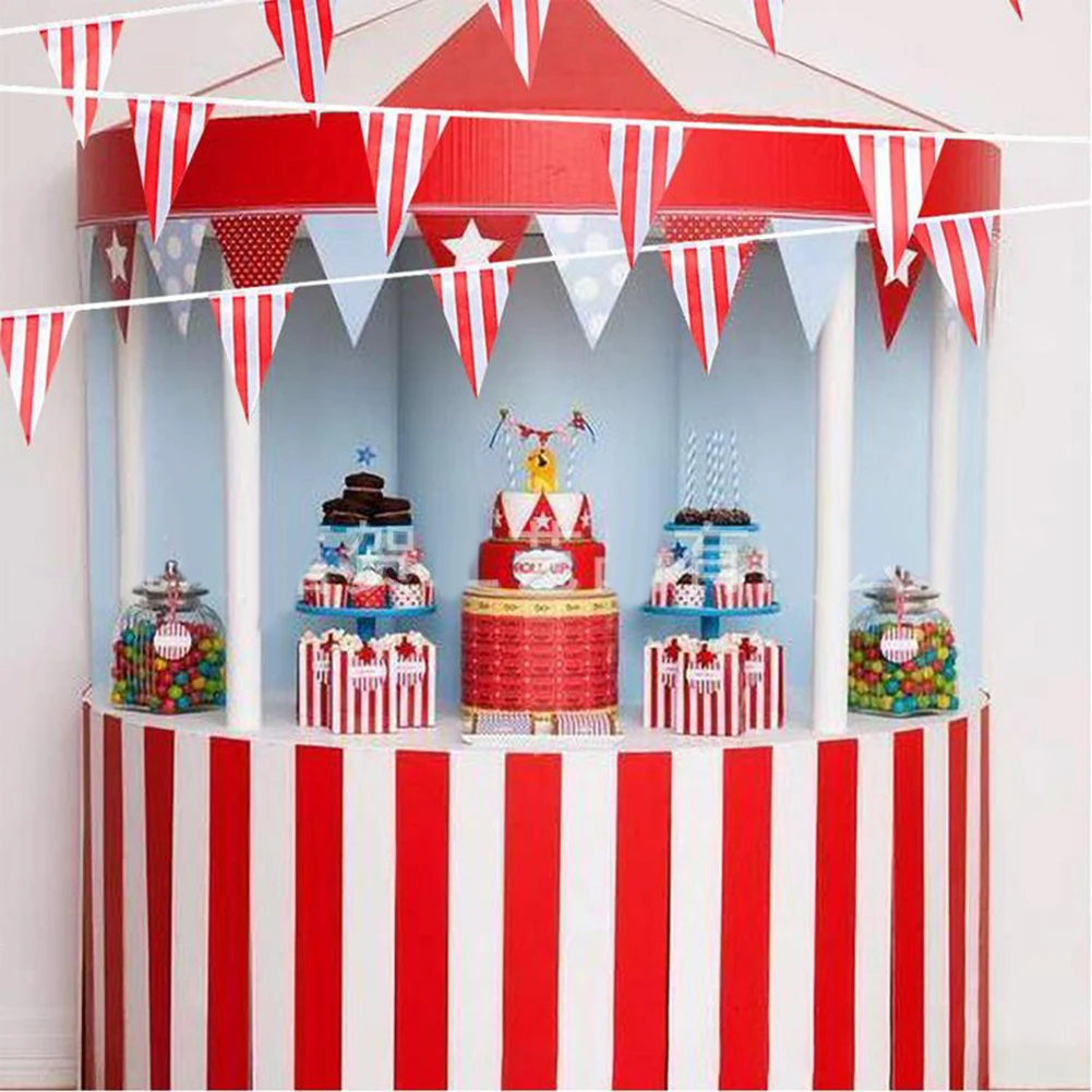 Party Decorations 10/30M Carnival Theme Party Flag Decorations White Striped Pennant Triangle Bunting For Circus Birthday Party