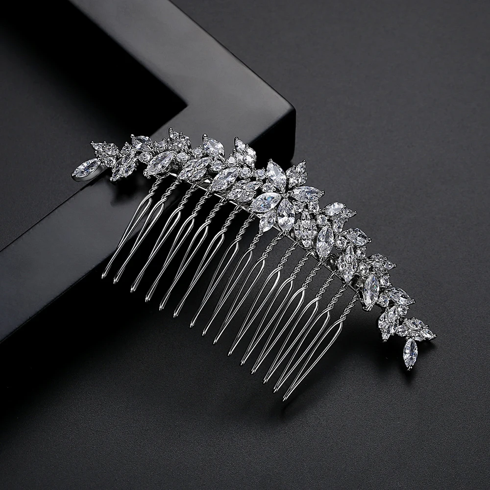 LUOTEEMI Flower Cubic Zirconia Haircomb Vintage Style Elegant Women CZ Bride Wedding Hair Accessories Engagement Ceremony Gift hair comb