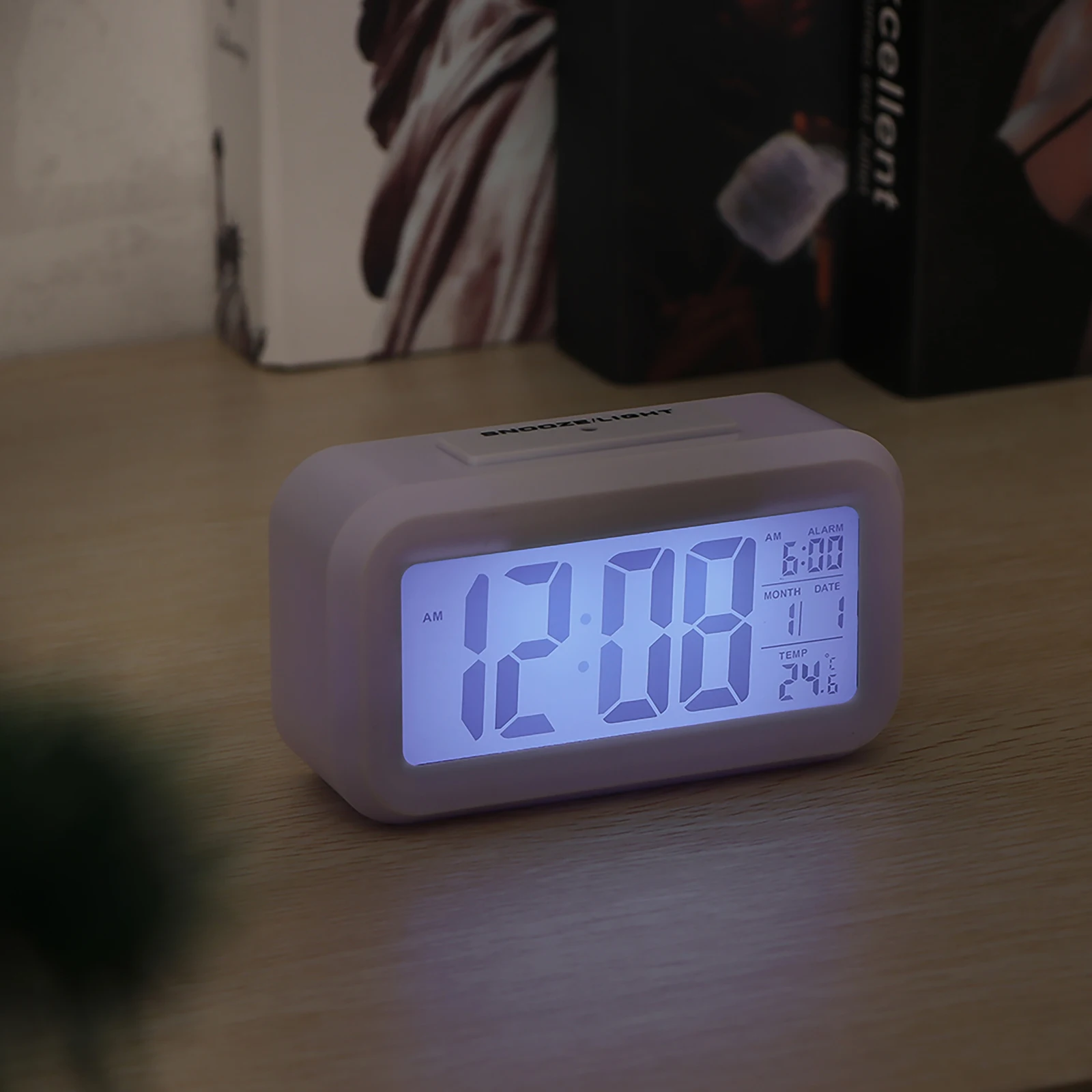 Digital Backlight Snooze Clock With Nightlight Multifunctional Desktop Alarm Clocks Large LCD Display Thermometer Home Decora