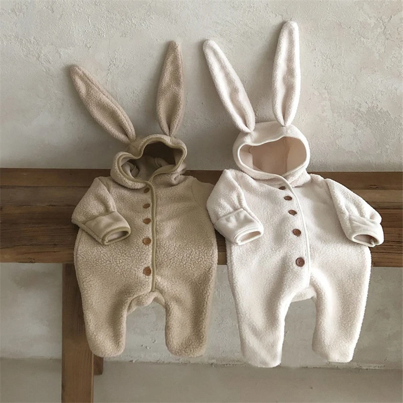 

MILANCEL New Winter Baby Rompers Infant Cute Bunny Thicken Jumpsuit Boys Outwear