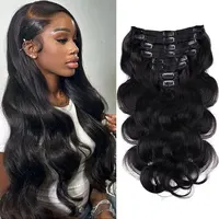 Extensions de cheveux humains Body Wave à clipser pour femmes, tête complète, vierge brésilienne, extension de cheveux à clipser, trame de 120 grammes, 8 pièces par ensemble 1