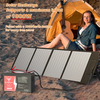 1000W Foldable Solar Panel 10000mAh Lithium Iron Phosphate Portable Battery Suitable for Power Outages and Outdoor Exploration