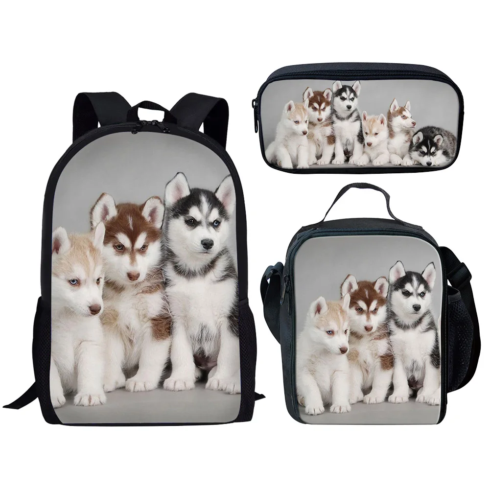 

Siberian Husky Print Backpack 3pcs Set for Girls Boys Kids School Bags Animal Daypack Teenager Book Bags Lunch Bag Pencil Case