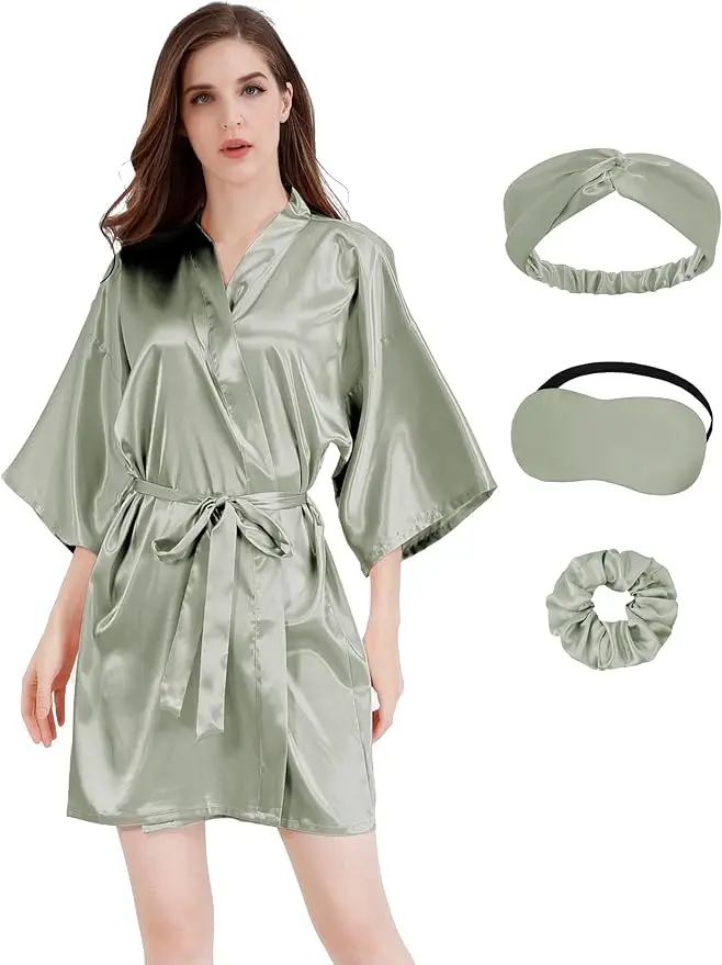 Women Bride Bridesmaid Silky Satin Kimono Robe Solid Color Sleepwear for Wedding Party 14 S3dc9766c2aeb45198a59bbc69324147dL
