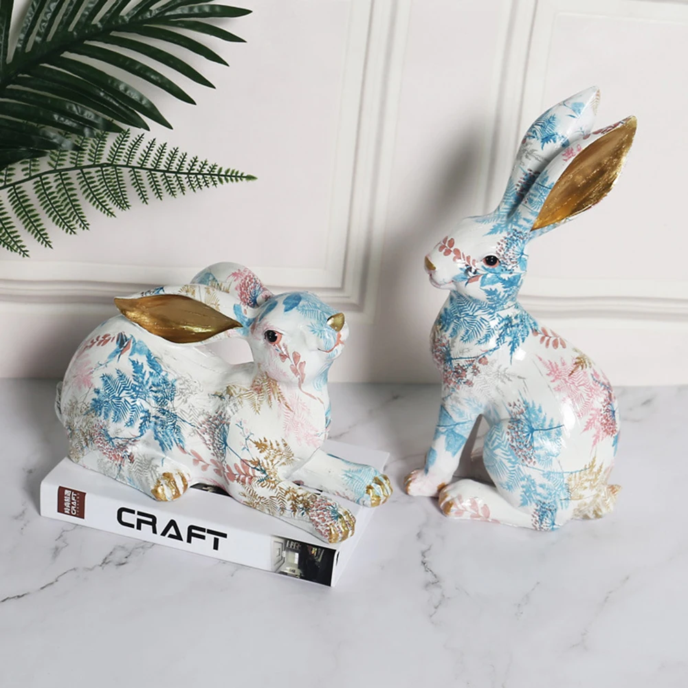 Lifelike Rabbit Sculpture Resin Cute Printing Rabbit Rabbit Decoration ...