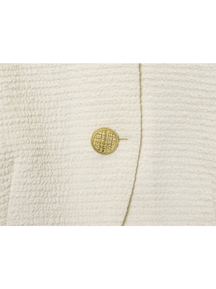 Women New Cropped Coat 2025 Temperament Women Clothing Chic Half Sleeves Tops O-neck Puff Sleeve Button Up Solid Lady Jackets