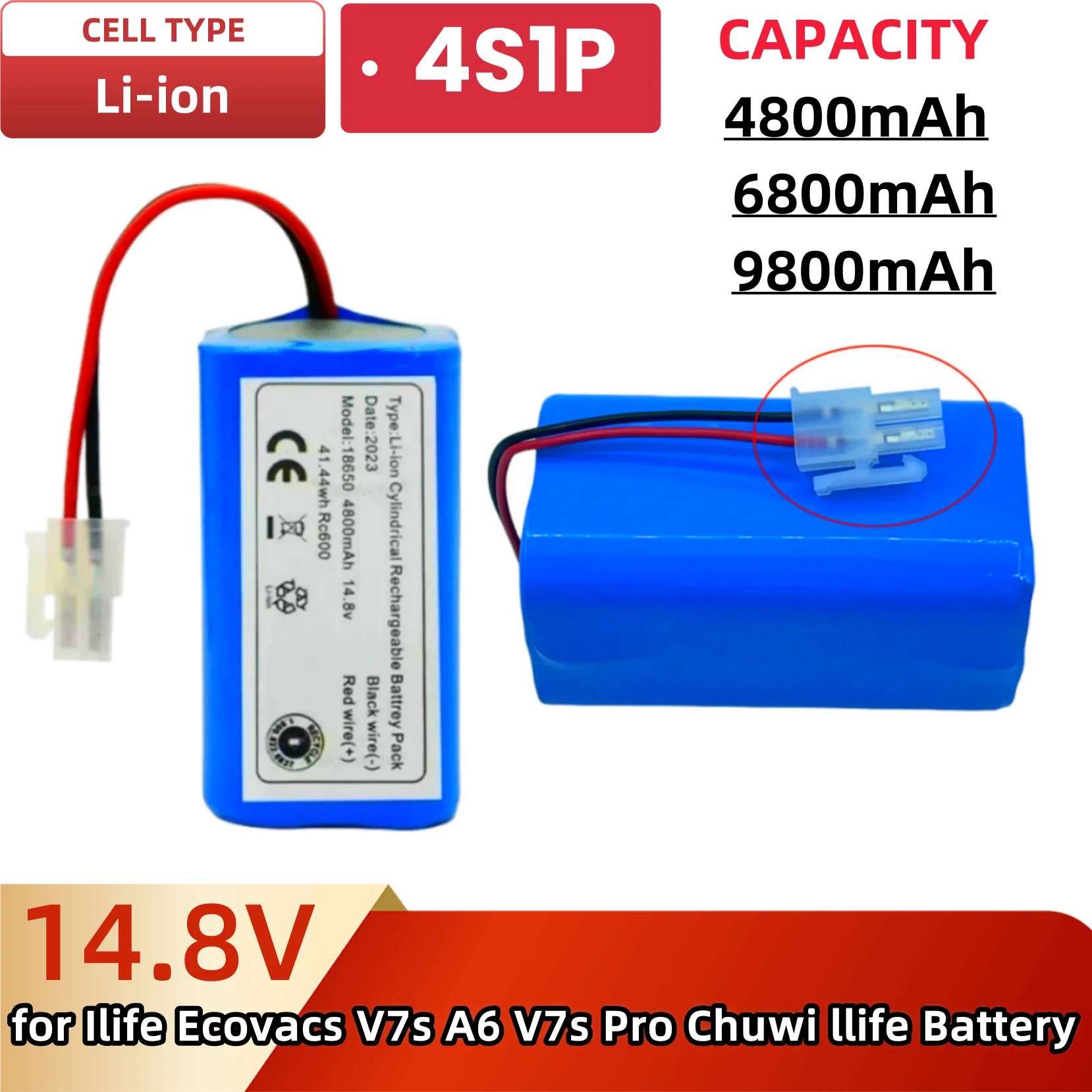 

2023 NEW 14.8V 9800mAh Lithium Battery For ILIFE A4 A4s V7 A6 V7s Plus Robot Vacuum Cleaner ILife 4S1P real Capacity