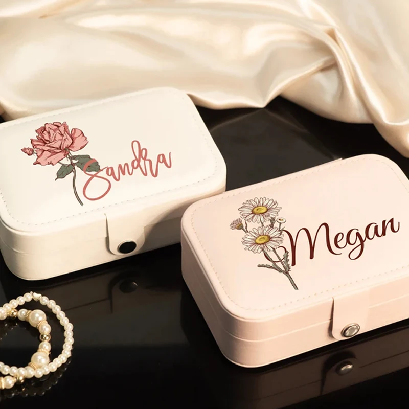 Personalisierter floraler Schmucketui, individuelle Geburtsmonat-Blumen-Geschenkbox, Geburtstagsfeier, Brautparty, Dekoration, Zubehör, Reisegeschenk