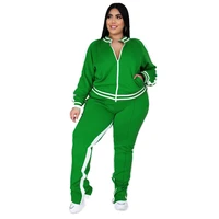 Grande taille L-5XL deux pièces ensemble femmes survêtement Zip haut rayé fente pantalons de survêtement survêtement tenue correspondant ensemble en gros livraison directe 3