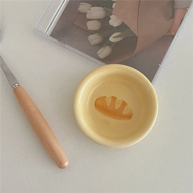 Korean Style Household Ceramic Tableware Set Creative Bread and Toast Printed Noodle Bowls Meal Plate Home Porcelain Dinnerware ceramic tableware set