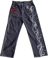 Y2K American Retro Gothic Jeans Women Trendy Embroidered Pattern Denim Trousers Men Harajuku Straight Loose Wide Leg Pants 2