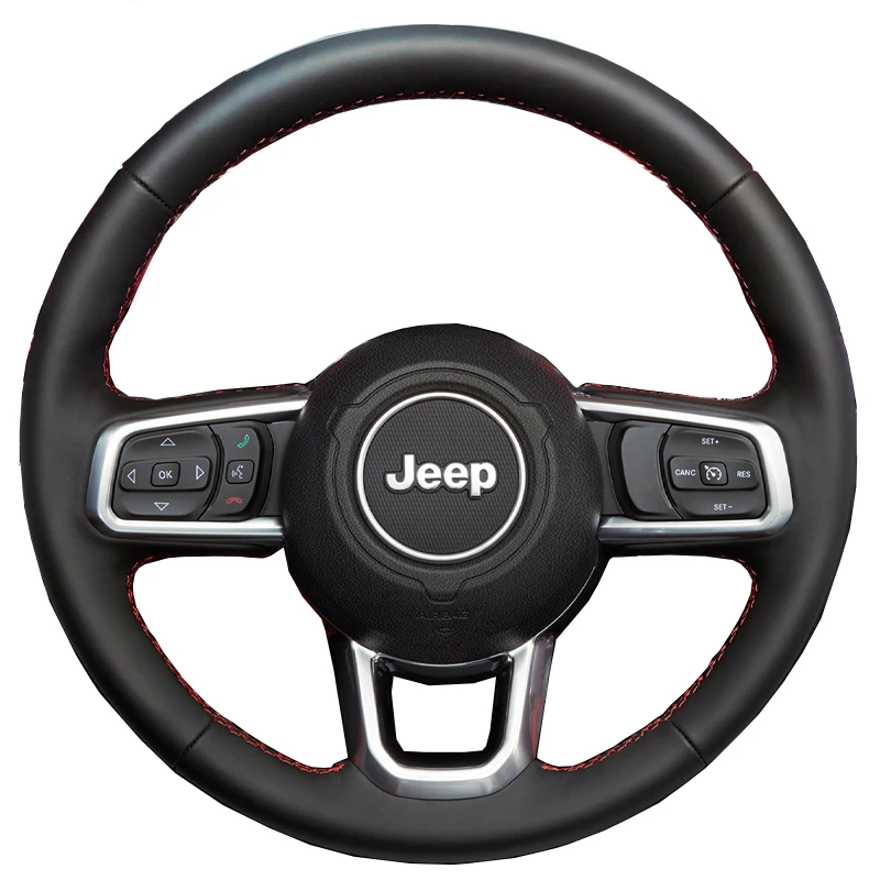 Auto Lenkrad abdeckung für Jeep Wrangler JL Gladiator JT 2014-2017 Napa Leder Lenk wickel Hand nähen langlebig schwarz – Detail 1
