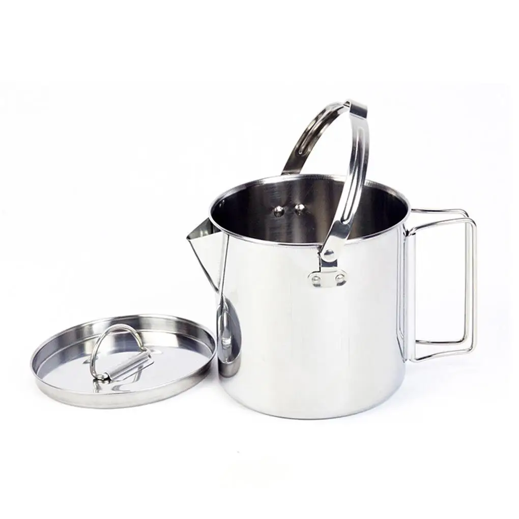 

1 2L Outdoor Stainless Steel Kettles Pot Tableware Camping Picnic