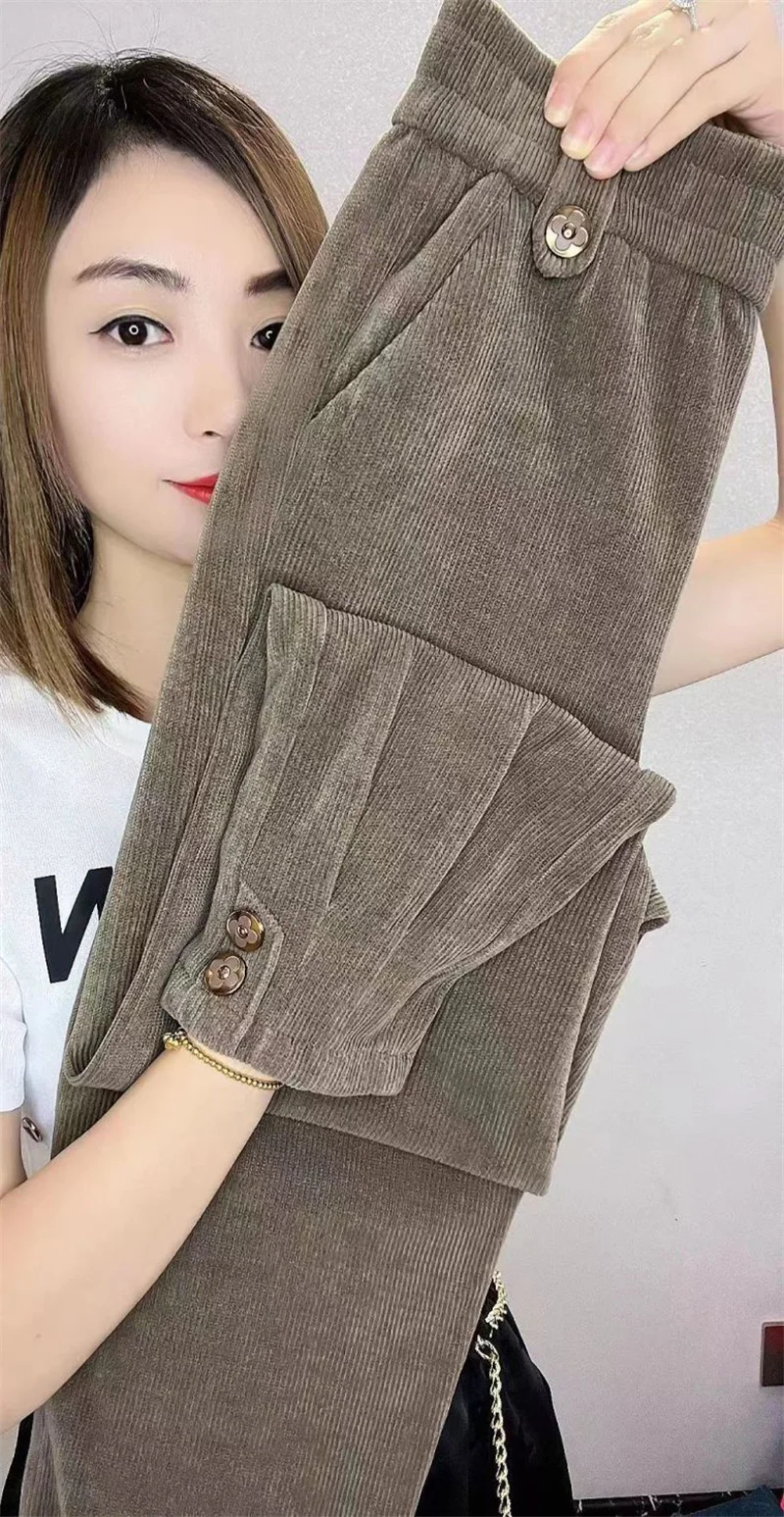 Corduroy Velvet Lined Warm Harem Ankle-length Pants Winter Thicken Women New Jogger Pantalones Casual Snow Wear Sweatpants