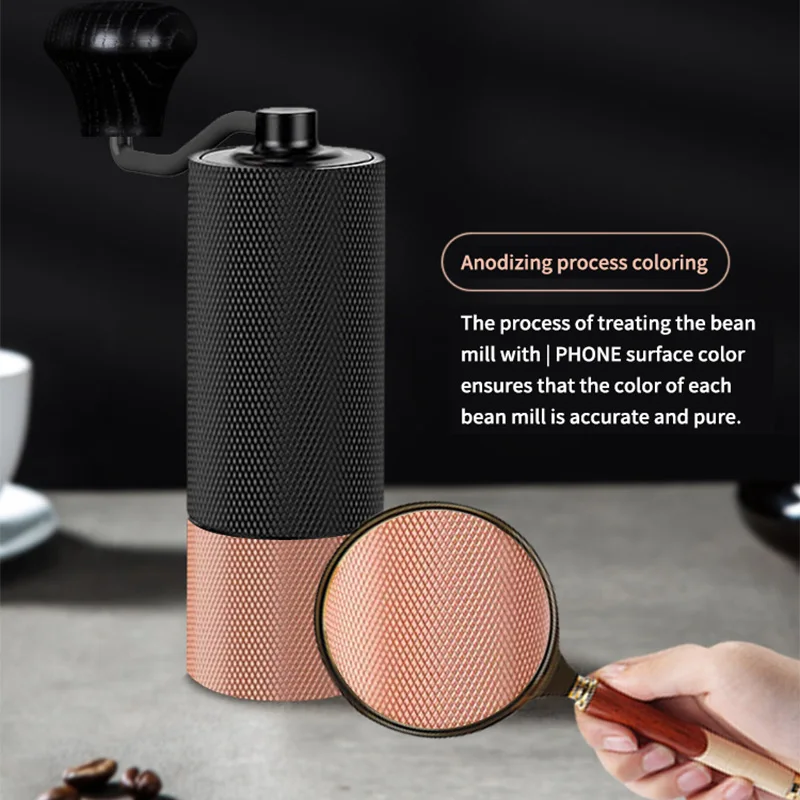 Updated High Class CNC Processing Chestnut Aluminum Shell Stainless Steel Axis Burr Portable Hand Crank Manual Coffee Grinder