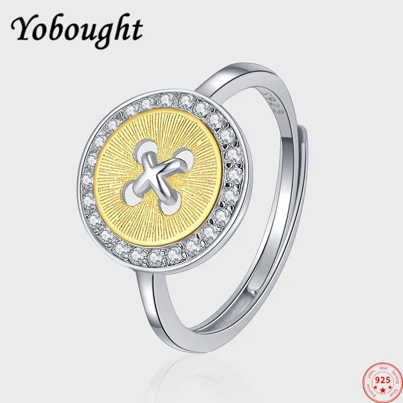

S925 sterling silver rings for Women New Fashion electroplated gold platinum button micro inlay zircon punk jewelry lover gift