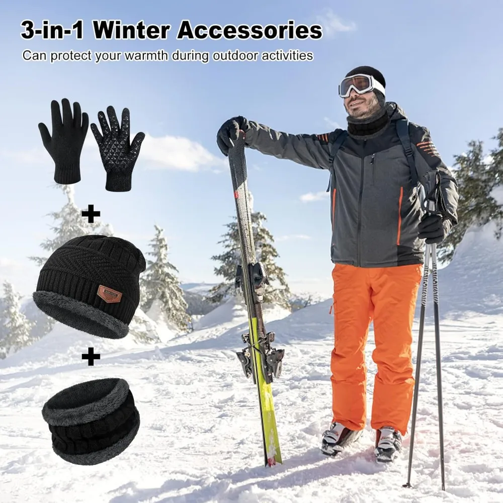 Men's Windproof Hat, Outdoor Winter Scarf, Gloves, Three-Piece Neckline, One Plus Cashmere Insulated Knit Hat Official Website