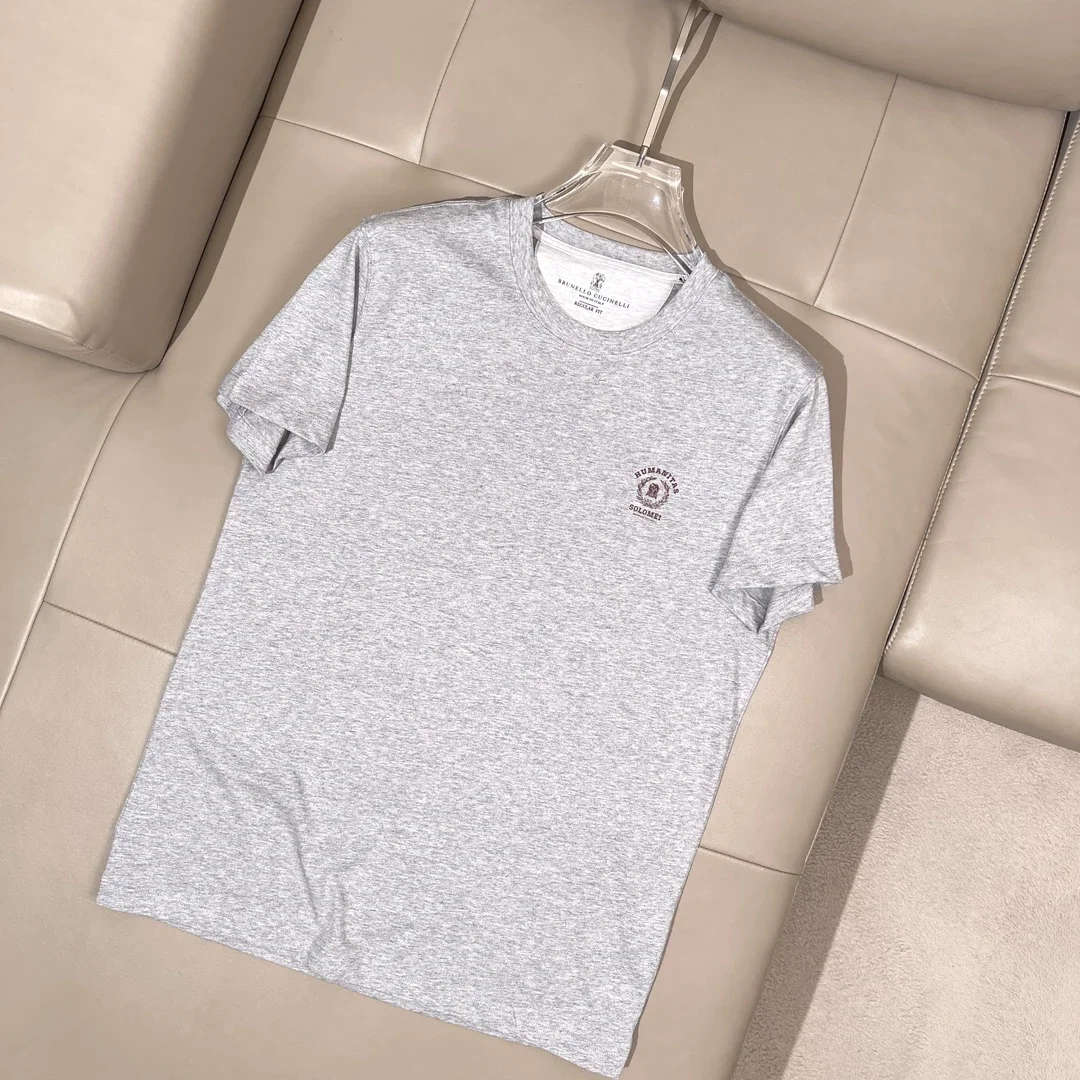 

MEN T-Shirt Long-staple Cotton 2024 summer New Embroidered Solid Color Casual Appear Thin Sleeve Versatile Round Neck Tee S-XL